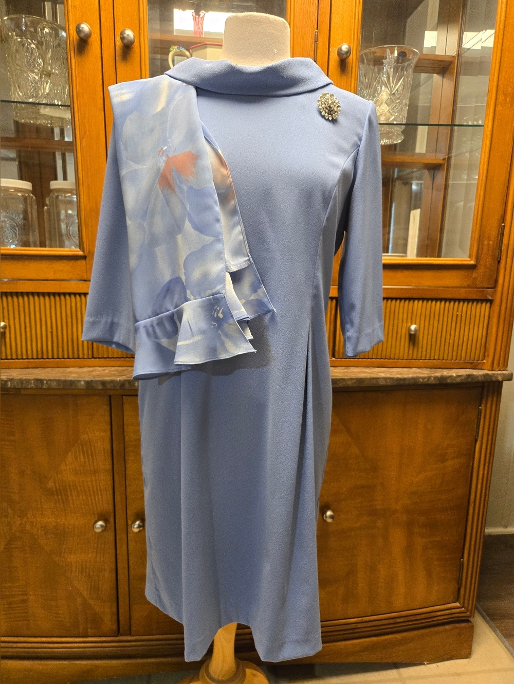 VINTAGE Lesley FAY:Elegant Light Blue Shift Dress with Collar - Picture 5 of 5